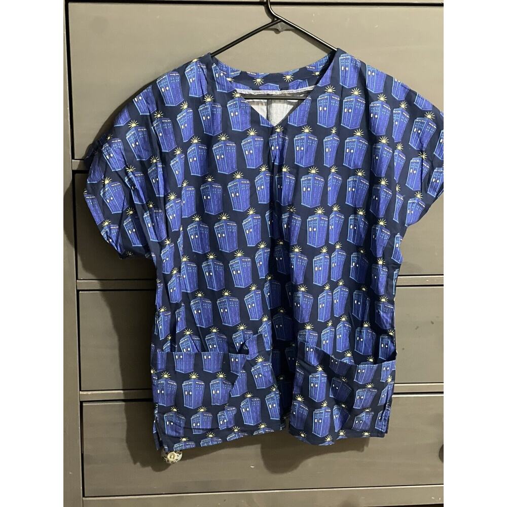 Doctor Who Telephone Medical Scrub Top Women’s Size Large EUC